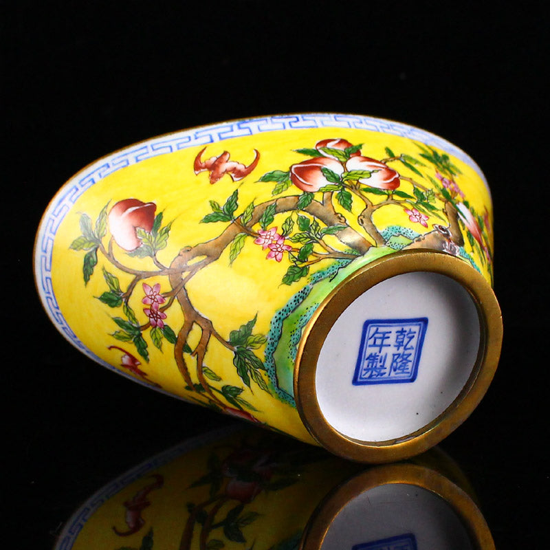 Chinese Gilt Gold Bronze Enamel Peach & Bat Cup