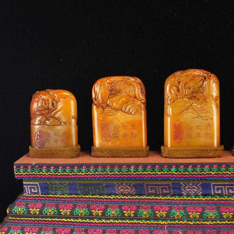 A Set Seven Chinese Tianhuang Stone Seals w Box