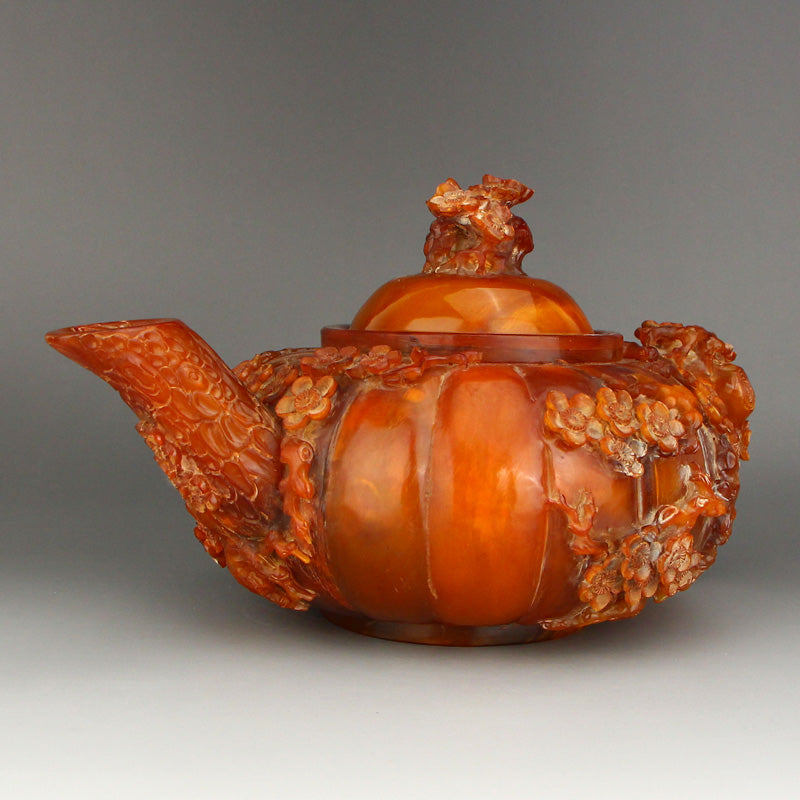 Chinese Ox Horn Low Relief Plum Flower Teapot