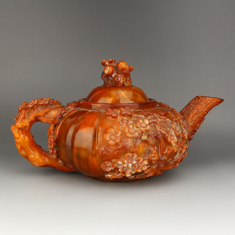 Chinese Ox Horn Low Relief Plum Flower Teapot