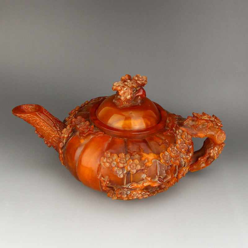 Chinese Ox Horn Low Relief Plum Flower Teapot