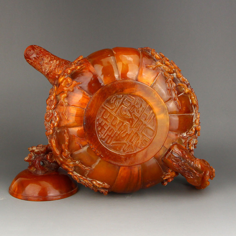 Chinese Ox Horn Low Relief Plum Flower Teapot