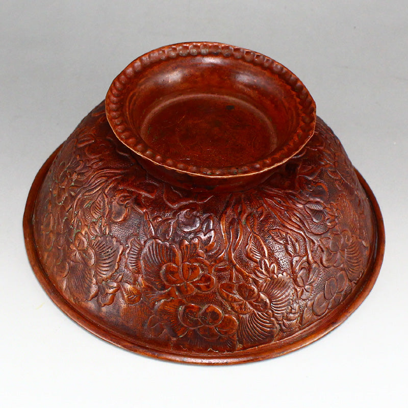 Old Chinese Copper Flowers & Birds Design Bowl
