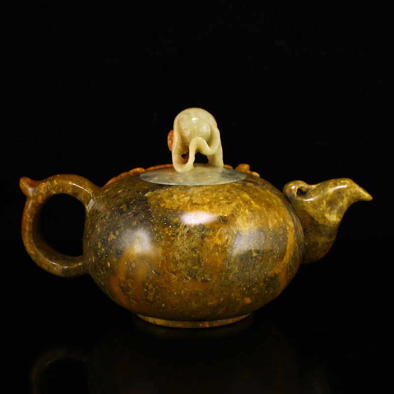 Chinese Shoushan Stone Low Relief Fortune Dragon Design Teapot w Certificate