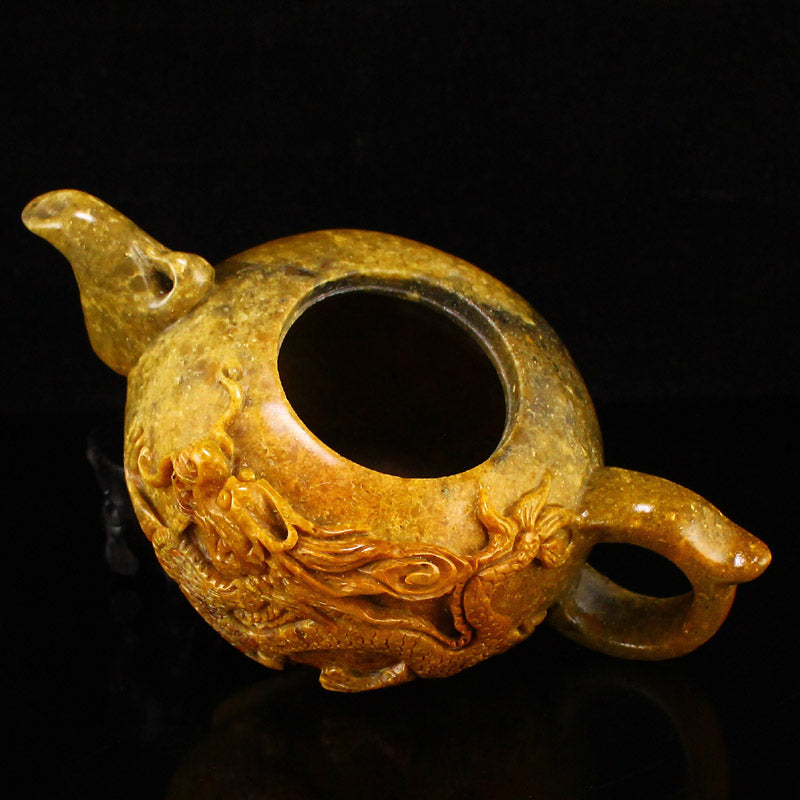 Chinese Shoushan Stone Low Relief Fortune Dragon Design Teapot w Certificate