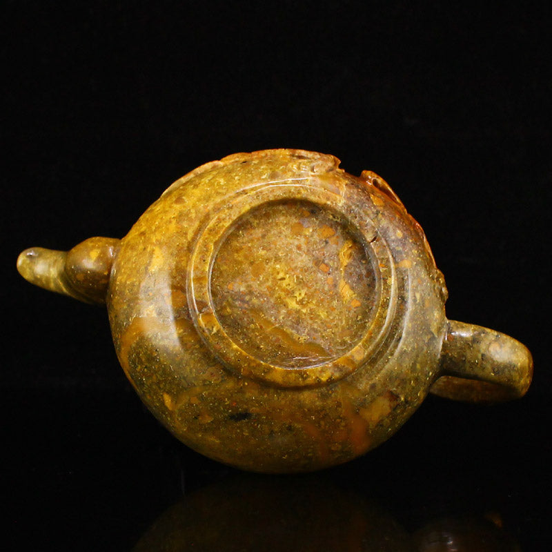 Chinese Shoushan Stone Low Relief Fortune Dragon Design Teapot w Certificate