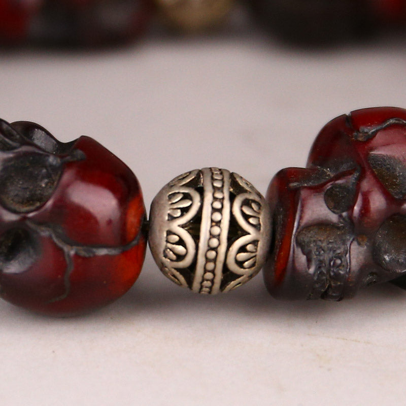 Chinese Ox Horn Carved Skull Beads Bracelet