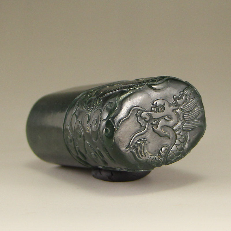 A Set Vintage Chinese Deep Green Hetian Jade Seals w Zitan Wood Box