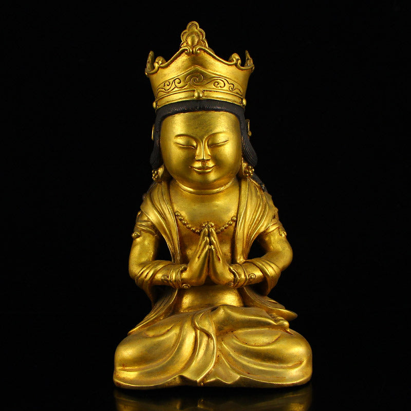Old Chinese Gilt Gold Bronze Buddha Statue