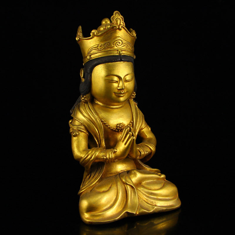 Old Chinese Gilt Gold Bronze Buddha Statue