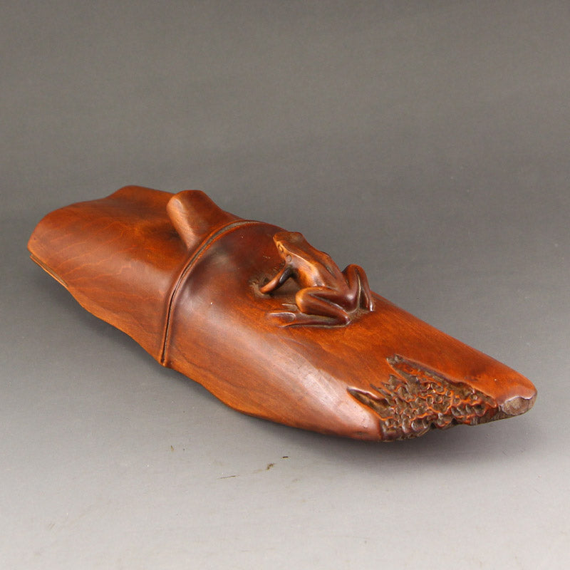 Chinese Boxwood Wood Carved Frog Paperweight