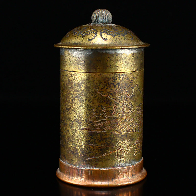 Chinese Brass Scenery Figure Design Toothpick Pot