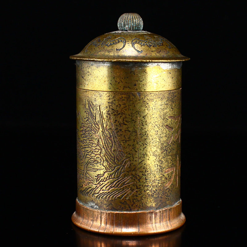 Chinese Brass Scenery Figure Design Toothpick Pot