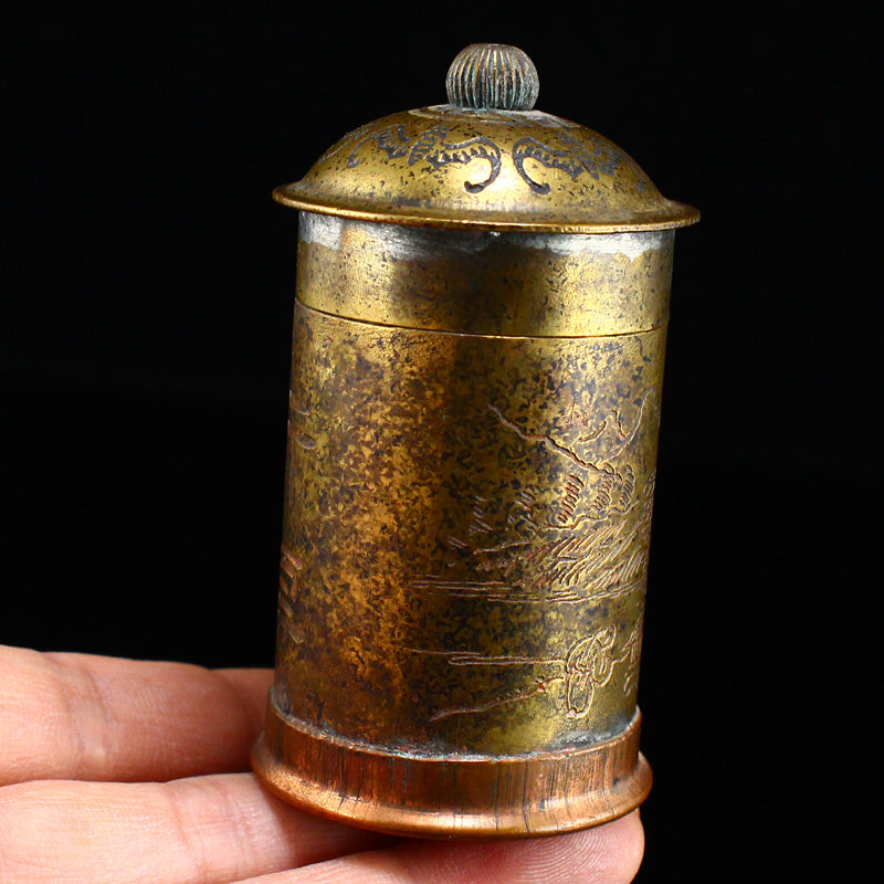 Chinese Brass Scenery Figure Design Toothpick Pot