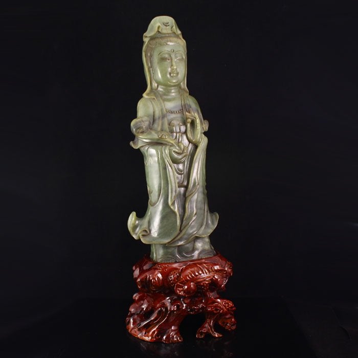 Old Chinese Hetian Jade Ruyi Kwan-yin Statue