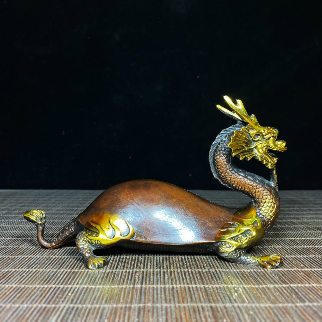 Chinese Gilt Gold Bronze Dragon Turtle Statue