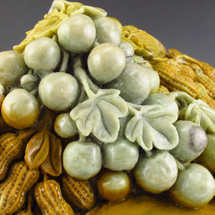 Superb Chinese Shoushan Stone Statue - Peanuts & Grapes