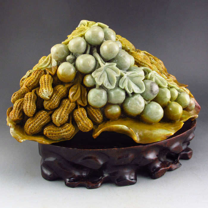 Superb Chinese Shoushan Stone Statue - Peanuts & Grapes