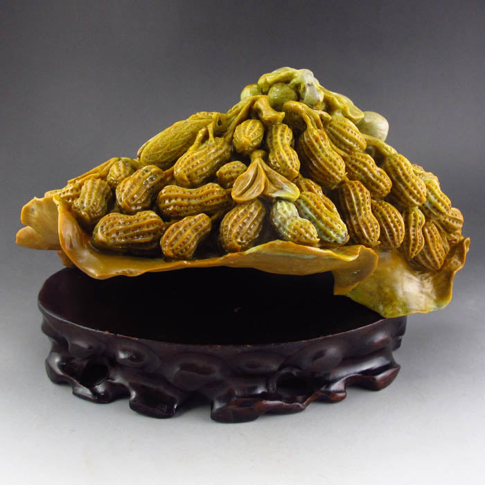 Superb Chinese Shoushan Stone Statue - Peanuts & Grapes