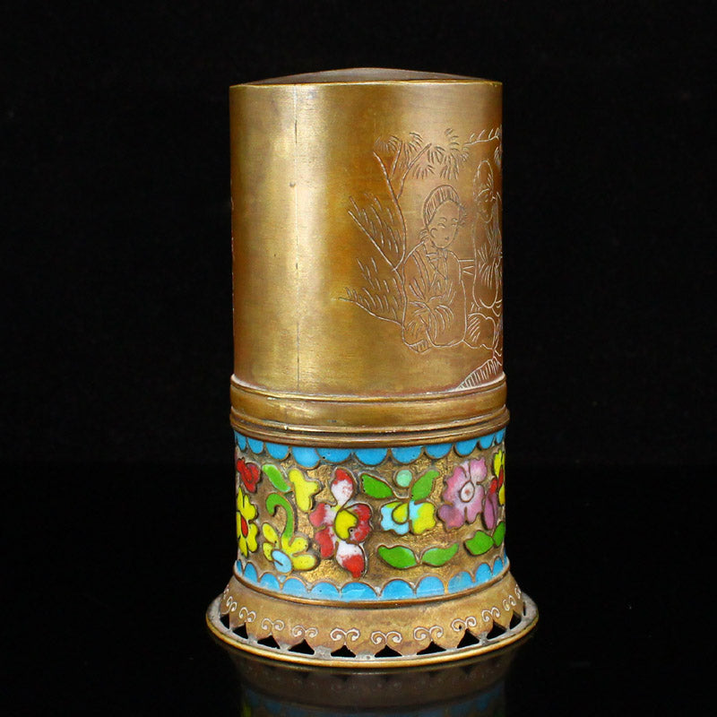 Chinese Qing Dynasty Bronze Enamel Smoke Lamp