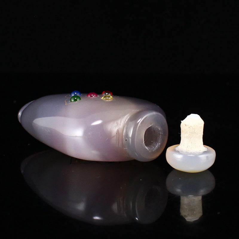 Chinese Agate Inlay Silver Wire & Gem Snuff Bottle