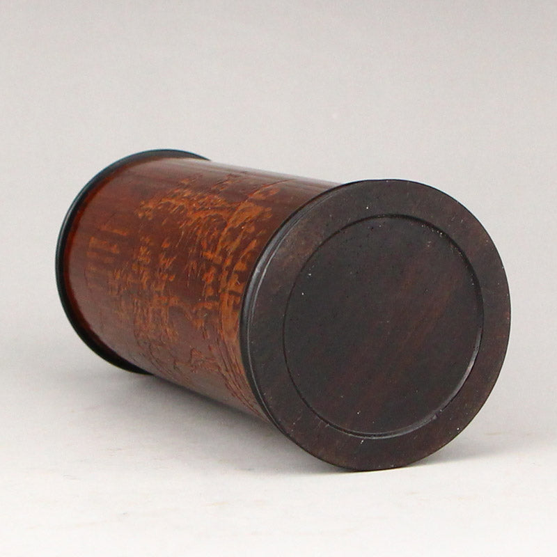 Vintage Chinese Zitan Wood Inaly Bamboo Mountain River Tea Tube