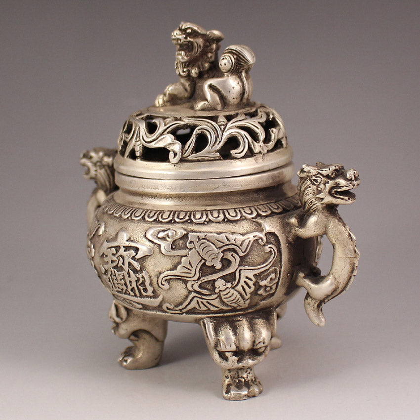 Chinese White Copper 3 Legs Incense Burner