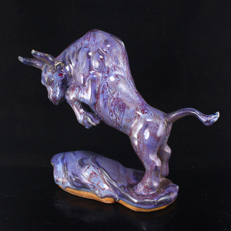 Chinese Jun Kiln Variable Glaze Fortune Ox Porcelain Statue