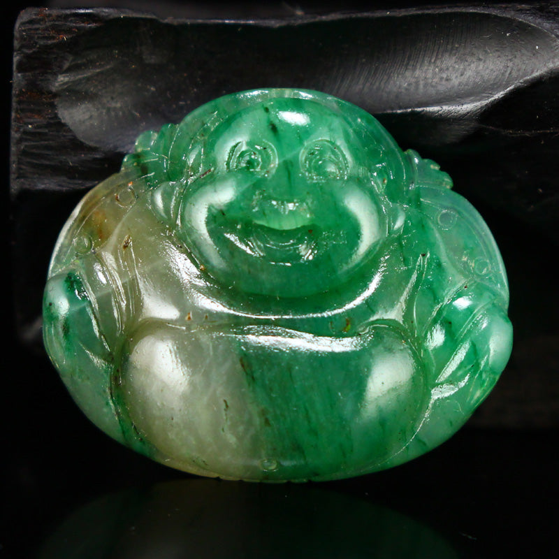 Natural Green Dushan Jade Laughing Buddha Pendant