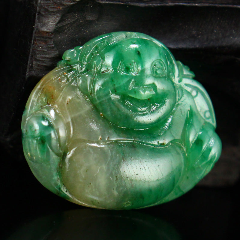 Natural Green Dushan Jade Laughing Buddha Pendant