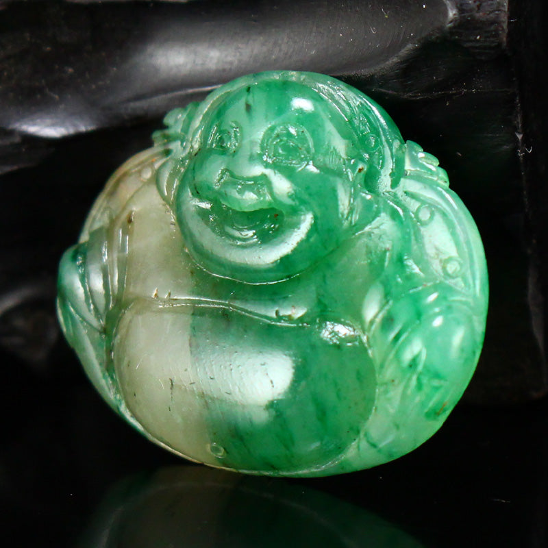 Natural Green Dushan Jade Laughing Buddha Pendant