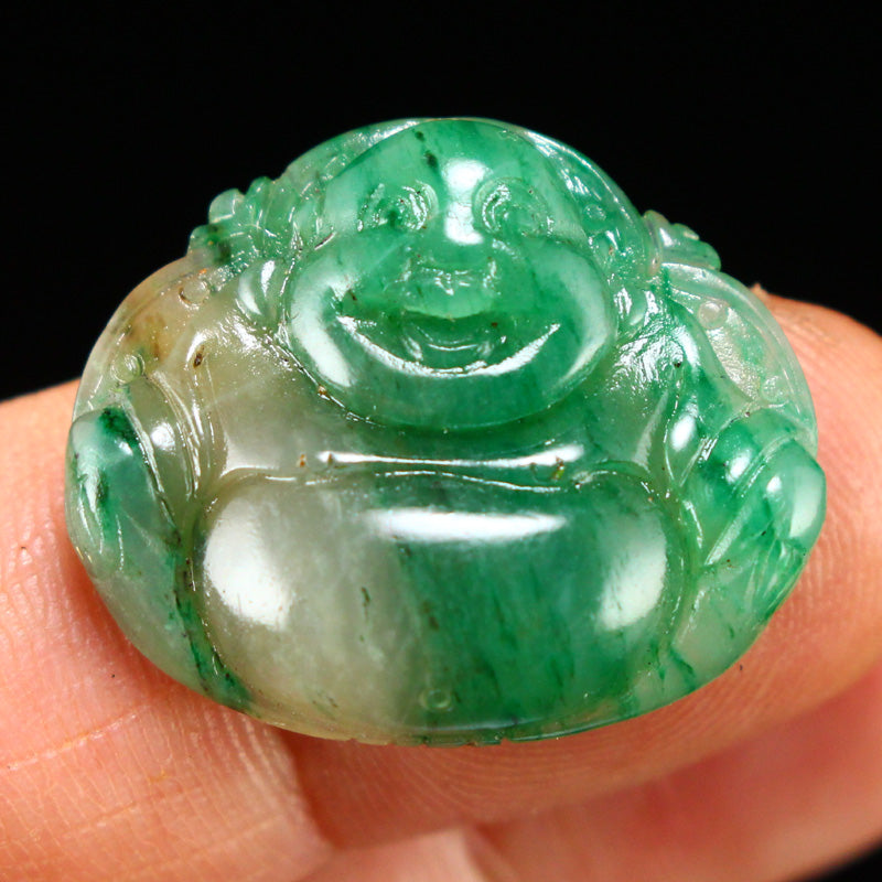 Natural Green Dushan Jade Laughing Buddha Pendant