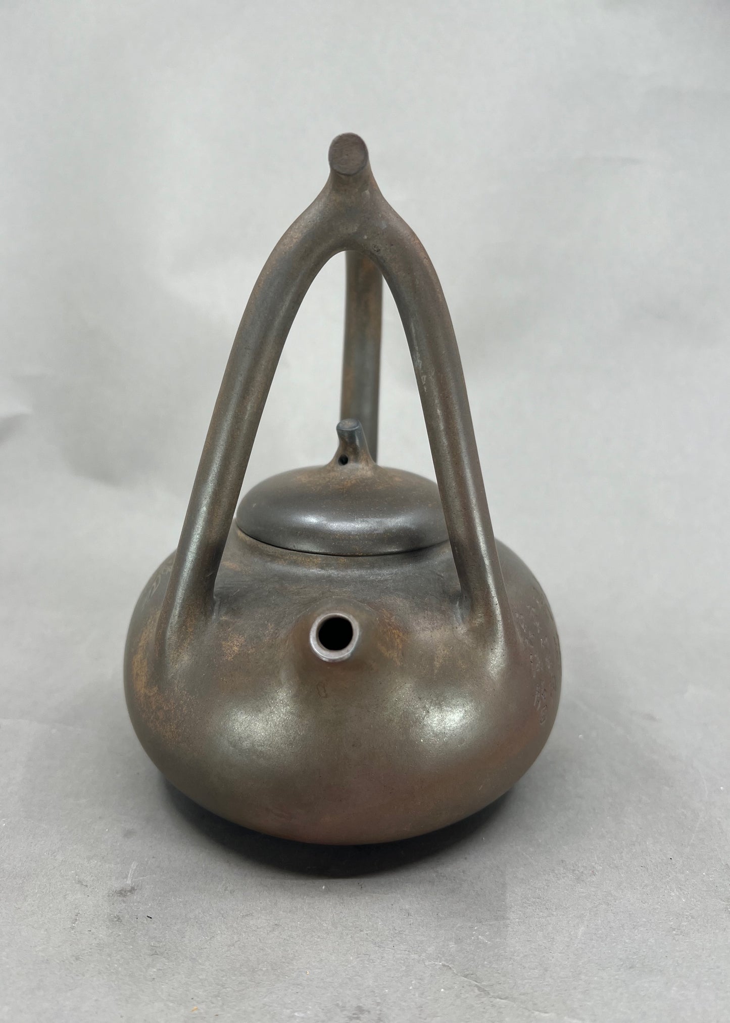 Old Chinese Yixing Zisha Clay Flower Bird Poetic Prose Handle Teapot w Artist Signed