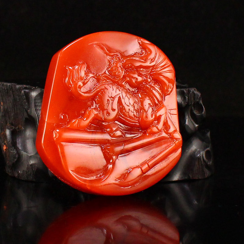 Natural Nanhong Agate Carved Kylin Pendant w Certificate