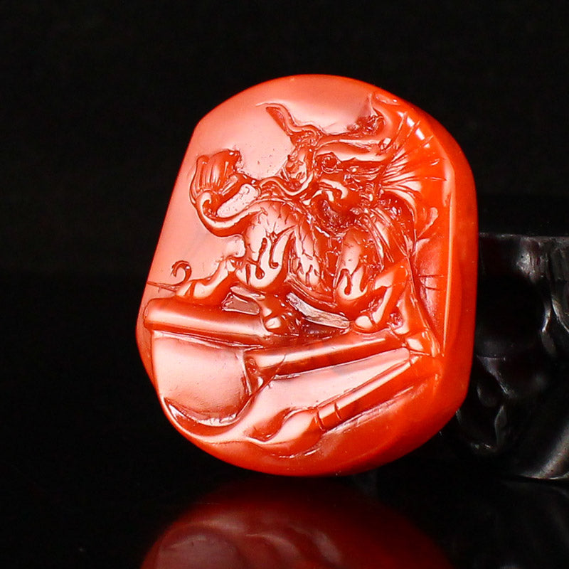 Natural Nanhong Agate Carved Kylin Pendant w Certificate