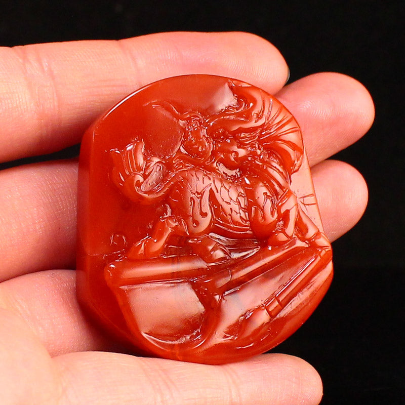 Natural Nanhong Agate Carved Kylin Pendant w Certificate