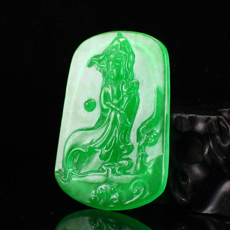 Natural Green Jade Kwan-yin Pendant