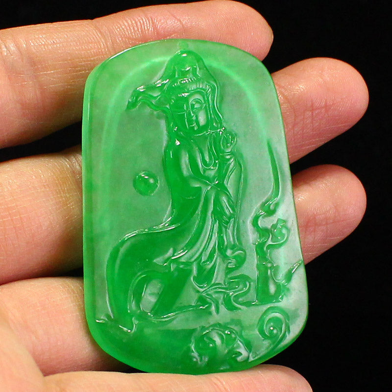 Natural Green Jade Kwan-yin Pendant