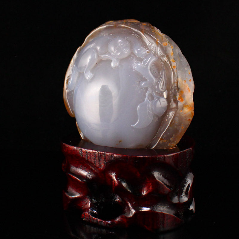 Natural Water Bile Agate Carved Monkey Statue w Certificate