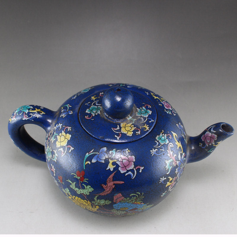 Old Chinese Yixing Zisha Clay Famille Rose Flower Design Teapot