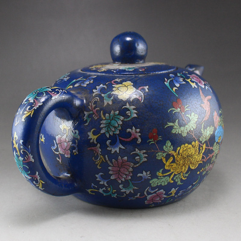Old Chinese Yixing Zisha Clay Famille Rose Flower Design Teapot