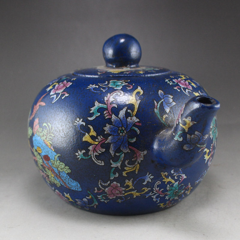 Old Chinese Yixing Zisha Clay Famille Rose Flower Design Teapot