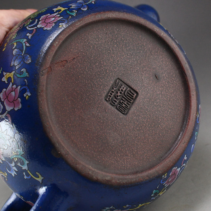 Old Chinese Yixing Zisha Clay Famille Rose Flower Design Teapot