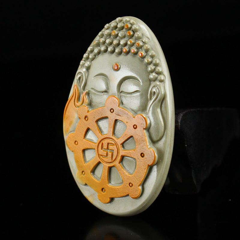 Beautiful Agate Carved Buddha Pendant w Certificate