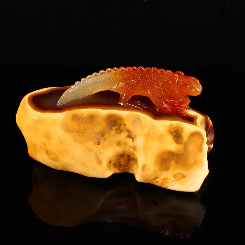 Natural Agate Carved Lizard Statue