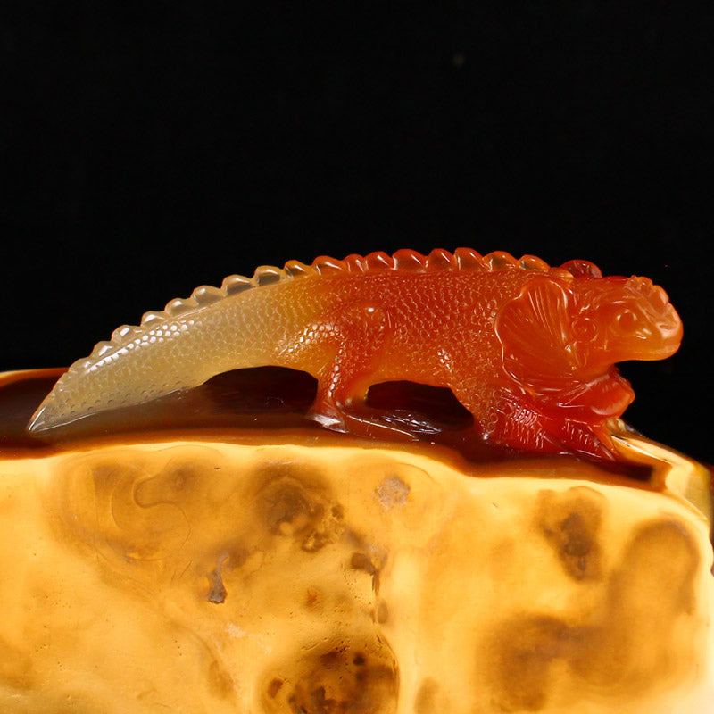 Natural Agate Carved Lizard Statue