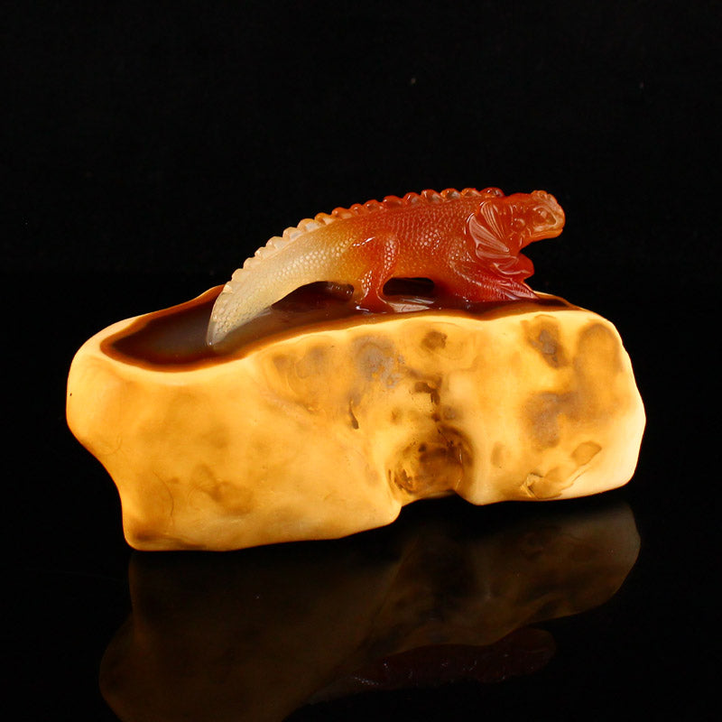 Natural Agate Carved Lizard Statue