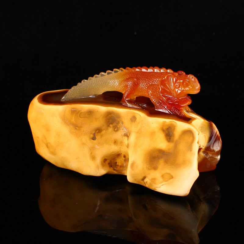 Natural Agate Carved Lizard Statue