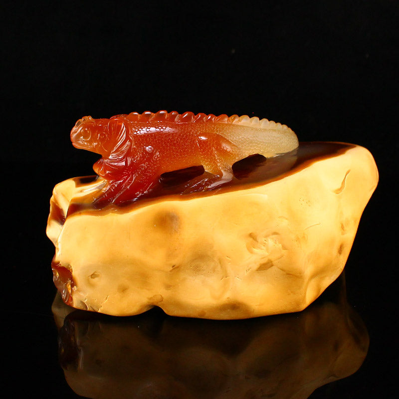 Natural Agate Carved Lizard Statue