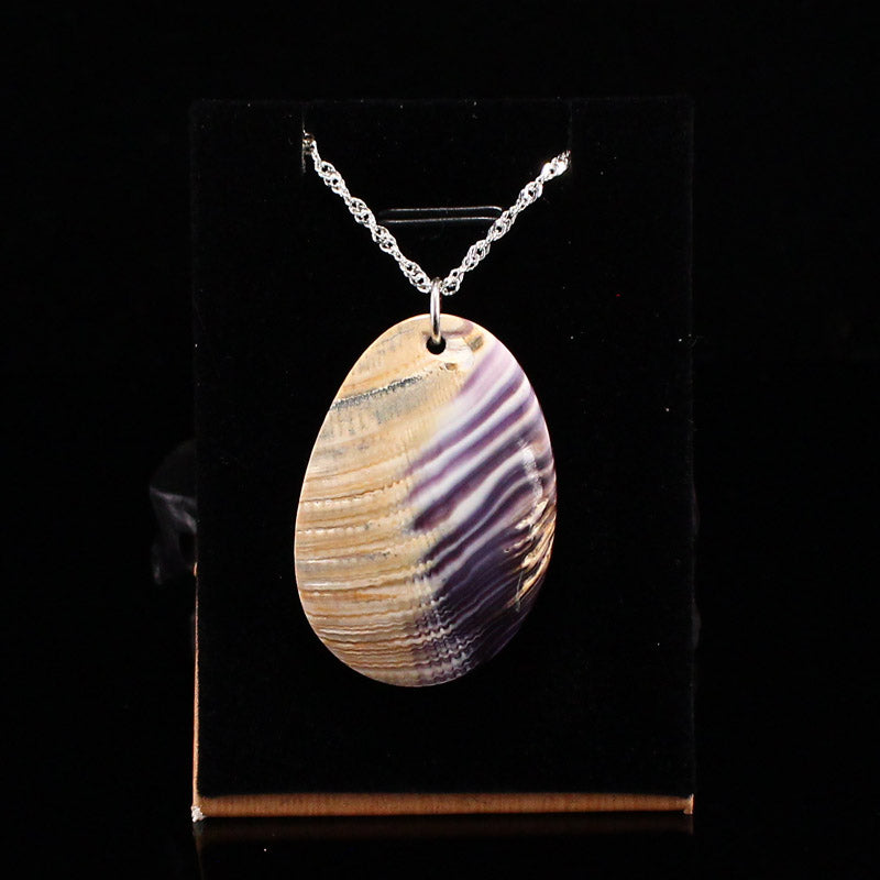 Handmade 925 Sterling Silver Rhodium Coated Natural Wampum Shell Pendant w Necklace
